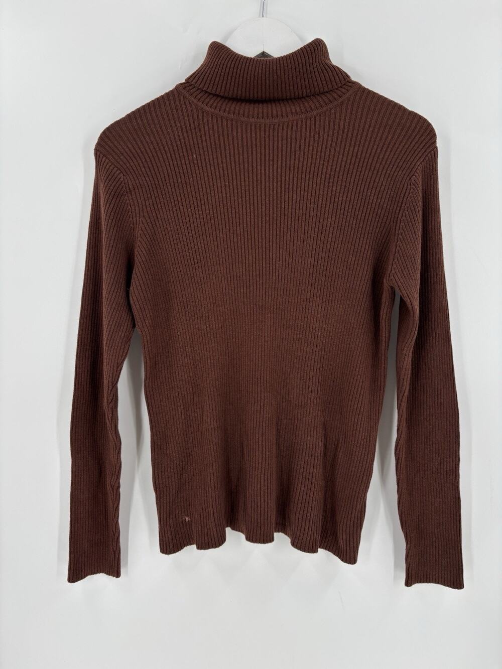 CC Hughes Vintage Turtleneck Sweater Womens Large Brown Cotton Ribbed Knit 90s